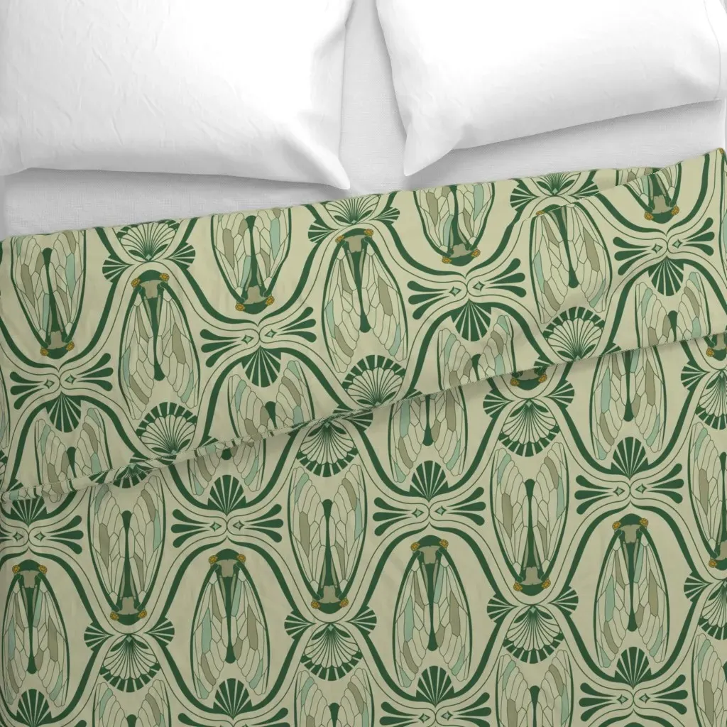 Art Deco Cicada in Jade Duvet Cover - Green alternate view