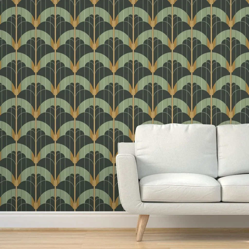 Art Deco Cloud Stripes Peel and Stick Wallpaper - Dark Teal product