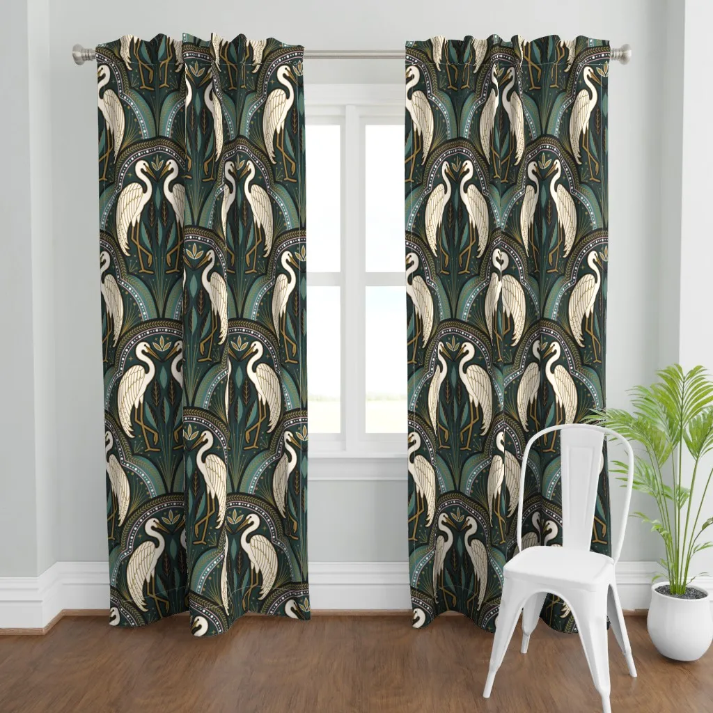 Art Deco Crane 1B Curtain Panel - White product