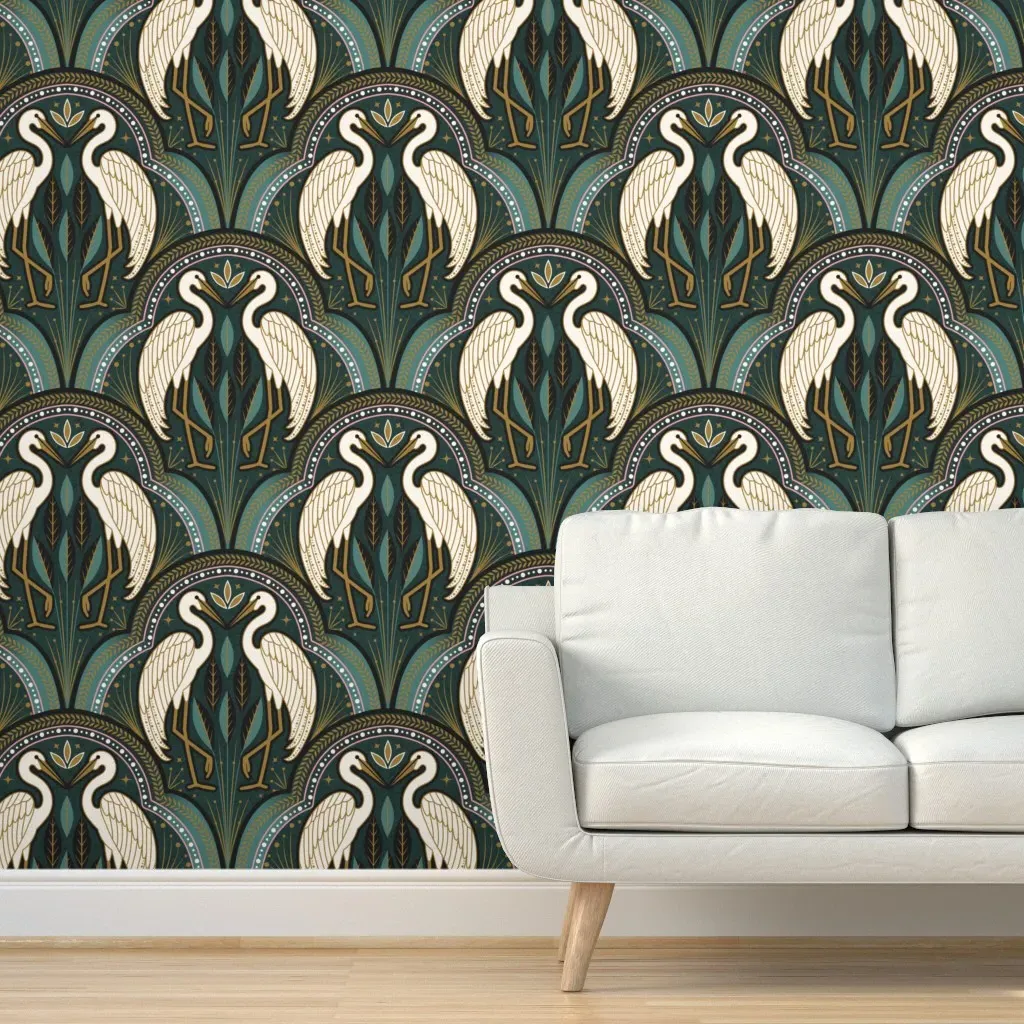 Art Deco Crane 1B Peel and Stick Wallpaper - White product
