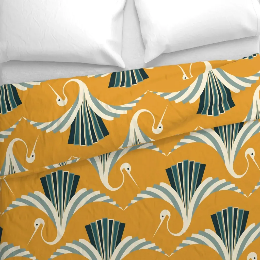Art Deco Crane Duvet Cover - Mustard Yellow alternate view