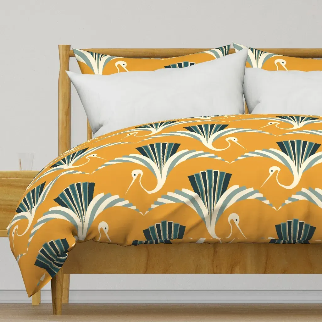 Art Deco Crane Duvet Cover - Mustard Yellow product
