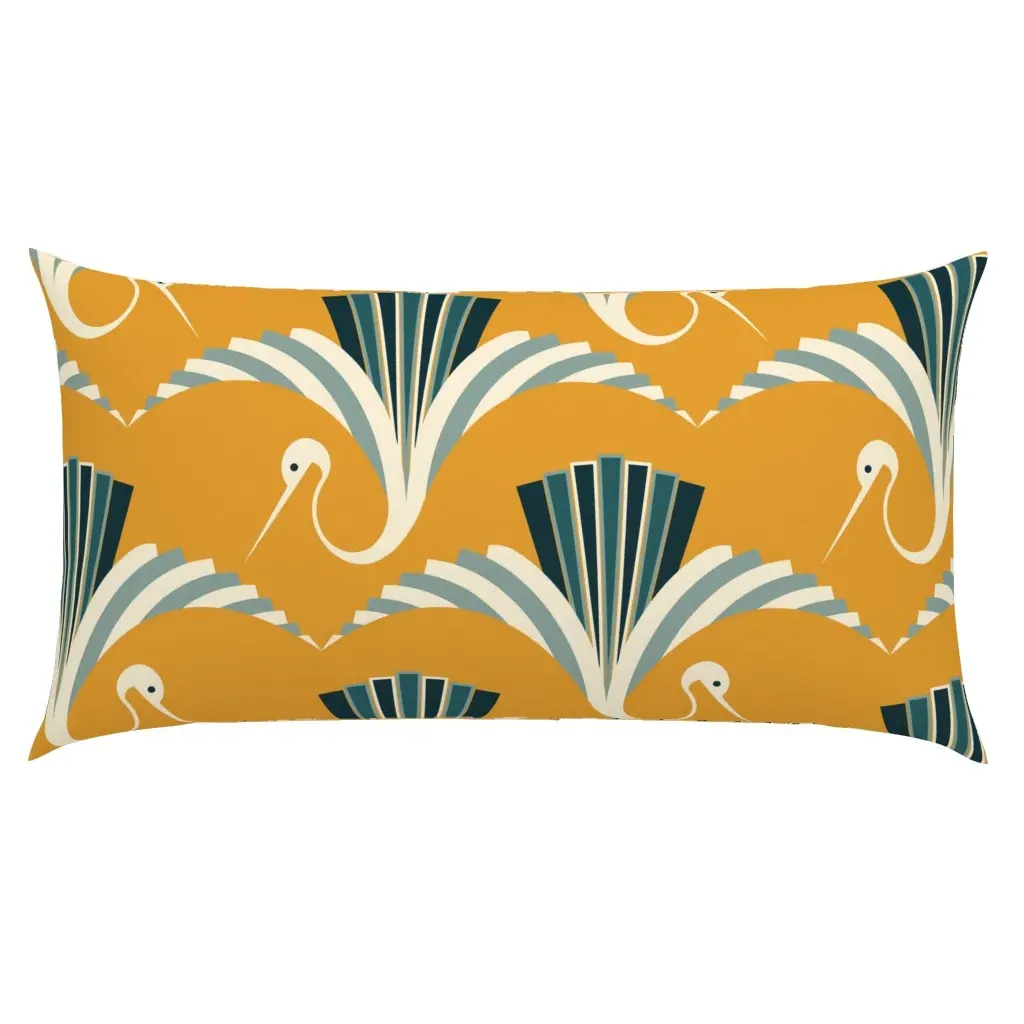Art Deco Crane King Size Pillow Sham - Mustard Yellow product