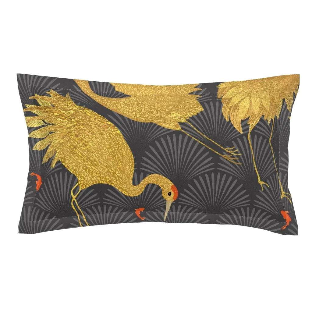 Art Deco Crane Marsh Gray King Pillow Sham - Gold product