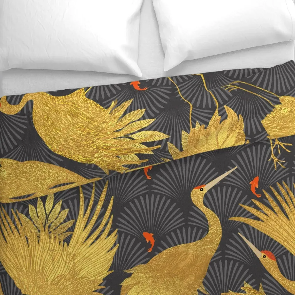 Art Deco Crane Marsh Large Duvet Cover - Gold alternate view
