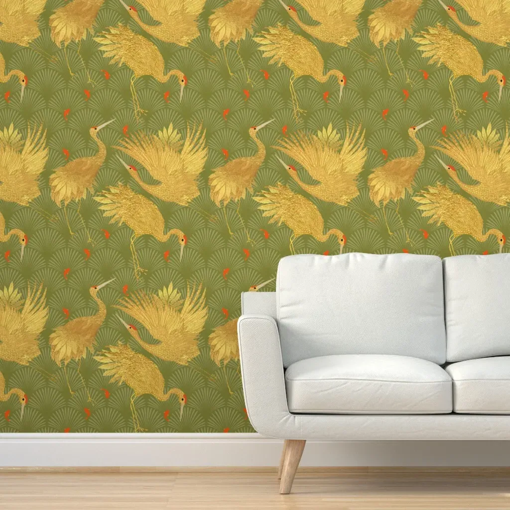 Art Deco Crane Marsh Peel and Stick Wallpaper - Sage product