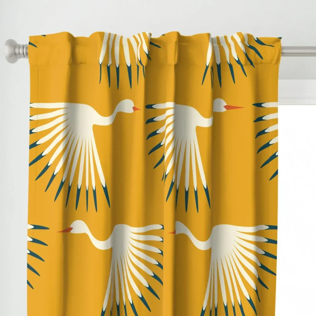 Art Deco Cranes Curtain Panel - Off-White alternate view
