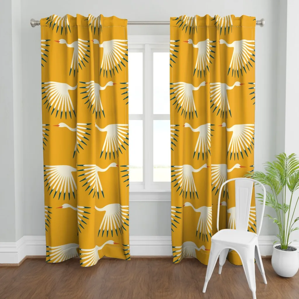 Art Deco Cranes Curtain Panel - Off-White product