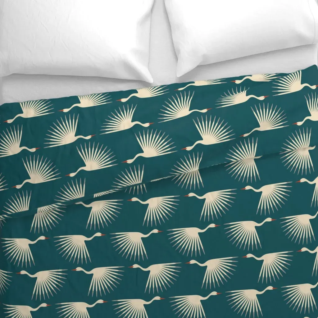 Art Deco Cranes Duvet Cover - Cream alternate view