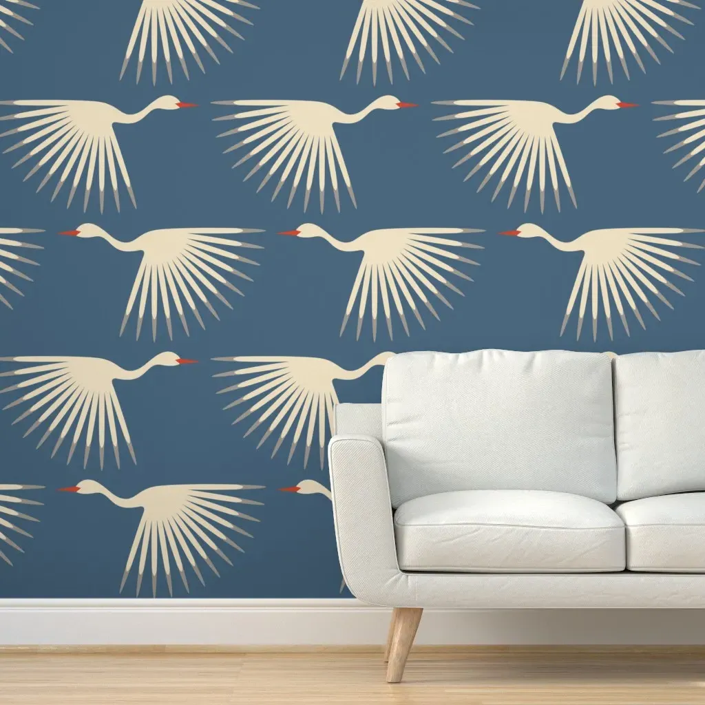 Art Deco Cranes Peel and Stick Wallpaper - Cream product