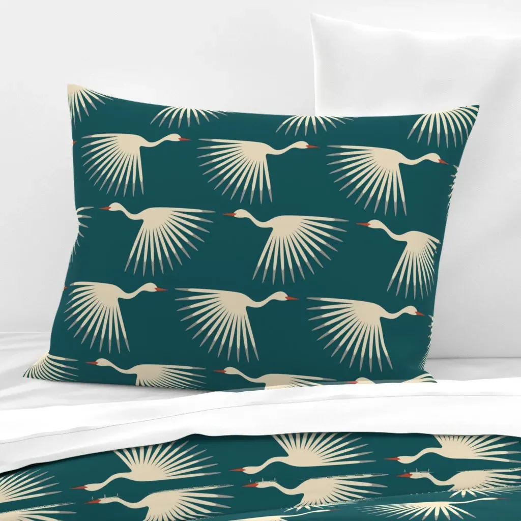 Art Deco Cranes Standard Knife Edge Cushion - Cream, Cotton Sateen product
