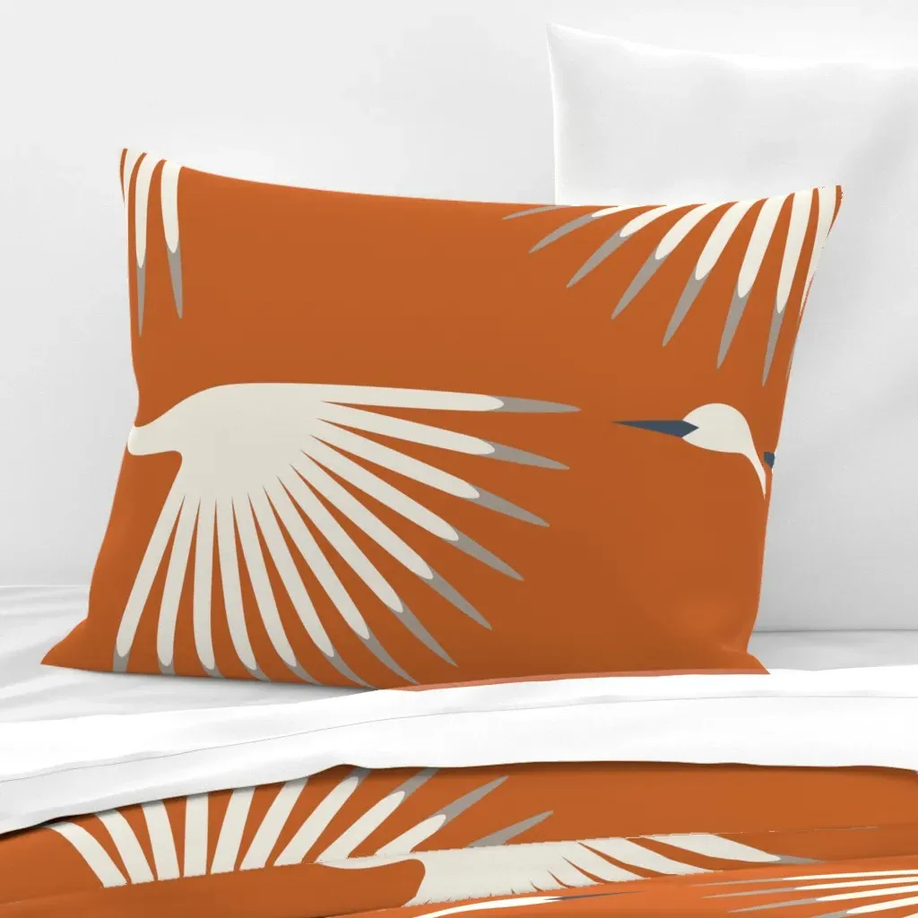 Art Deco Cranes Standard Knife Edge Pillow - White, Cotton Sateen product