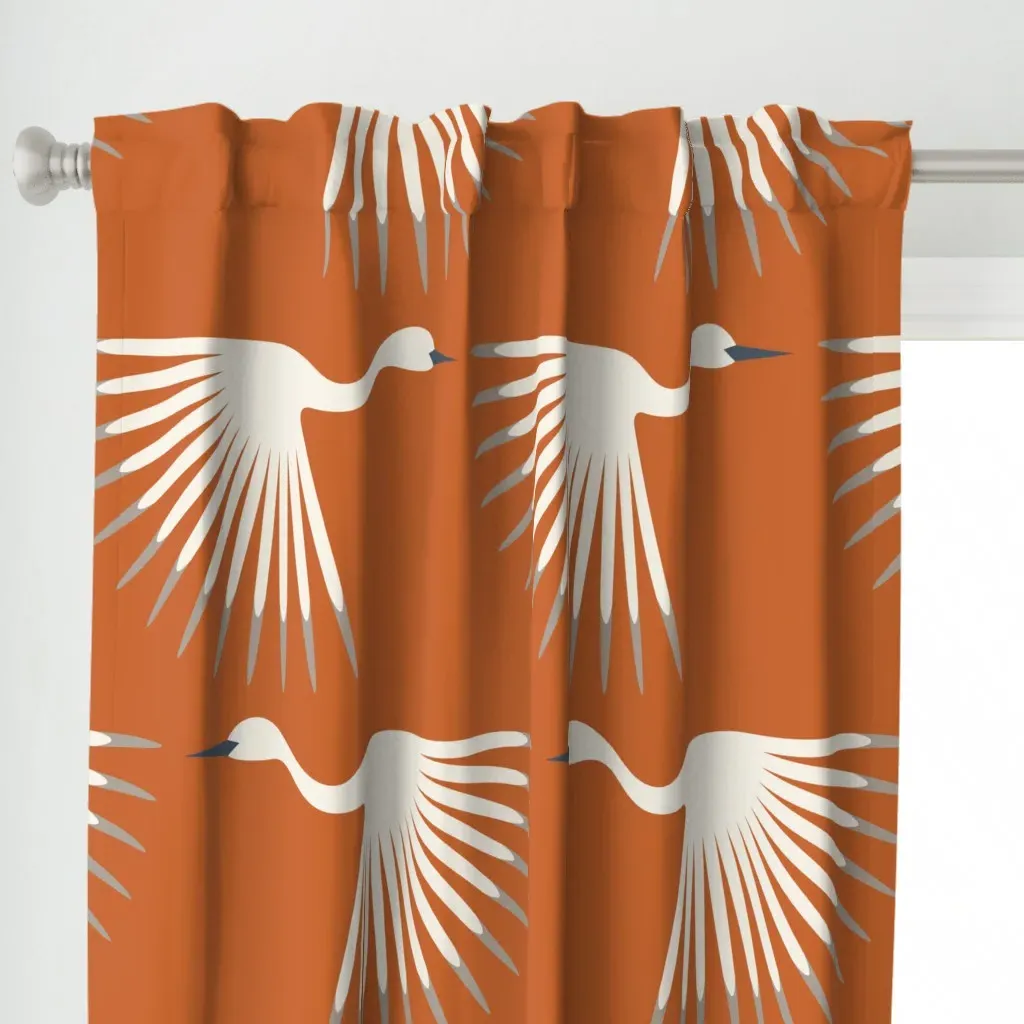 Art Deco Cranes Terra Curtain Panel - White alternate view