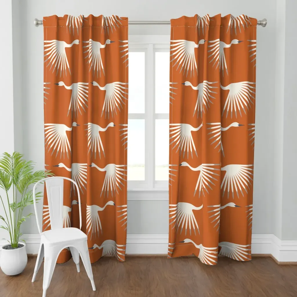 Art Deco Cranes Terra Curtain Panel - White product
