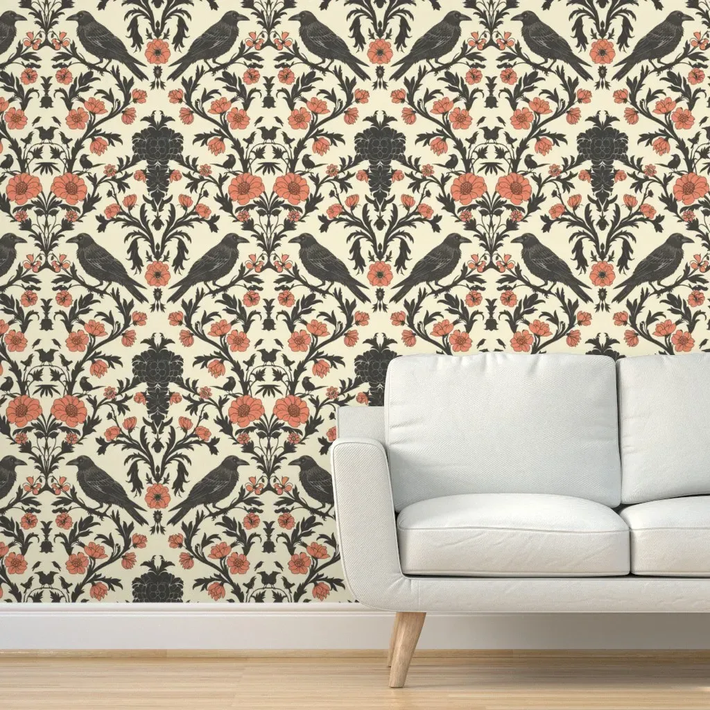 Art Deco Crow Peel and Stick Wallpaper - Black product