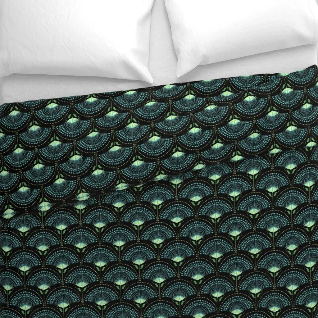Art Deco Dandelion Scallop Fan Duvet Cover - Teal alternate view