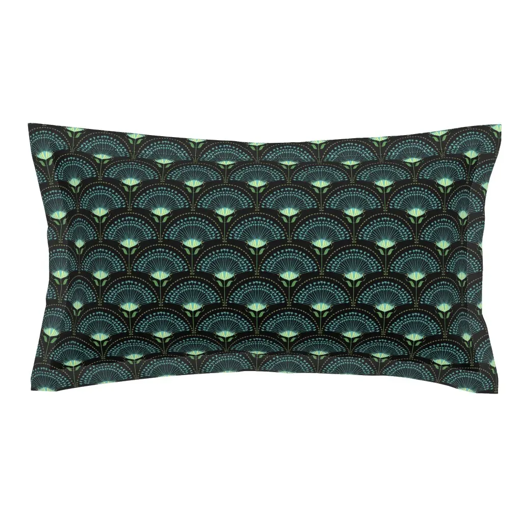 Art Deco Dandelion Scallop Fan Small King Pillow Sham - Teal product