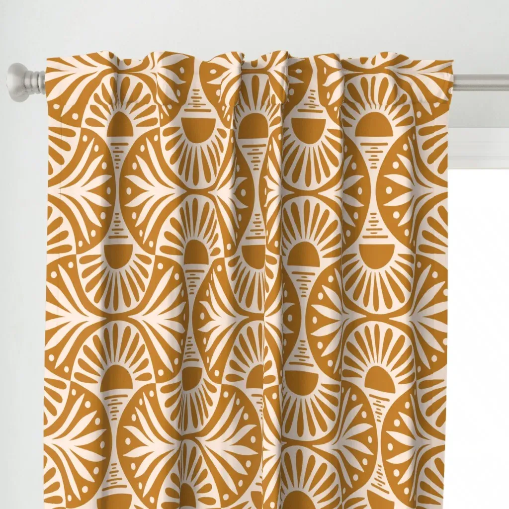 Art Deco Desert Sunset Curtain Panel - Mustard Yellow alternate view