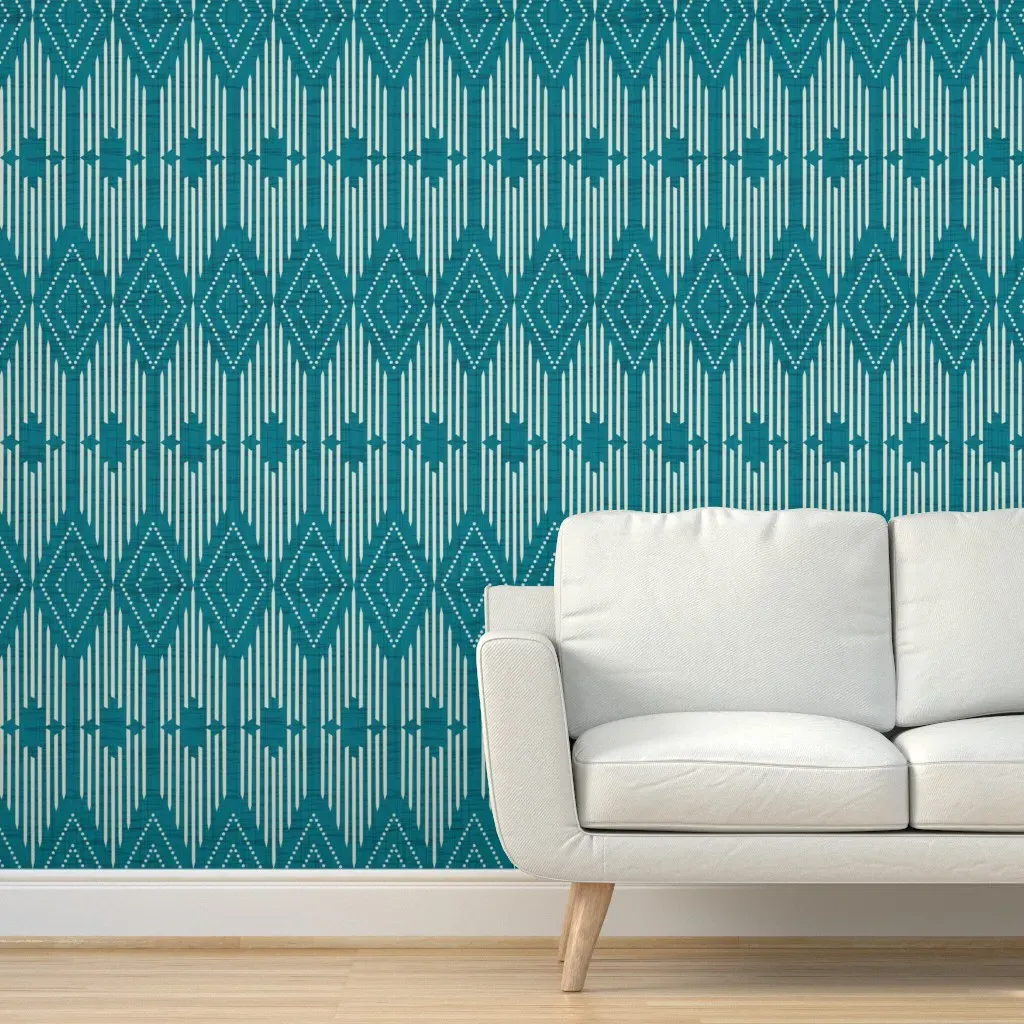 Art Deco Diamond Geometric Peel and Stick Wallpaper - Teal product