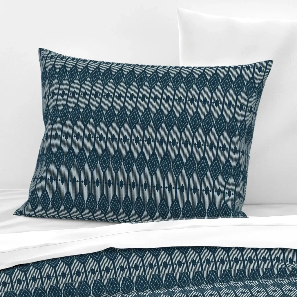 Art Deco Diamond Geometric Standard Pillow - Indigo, Cotton Sateen product