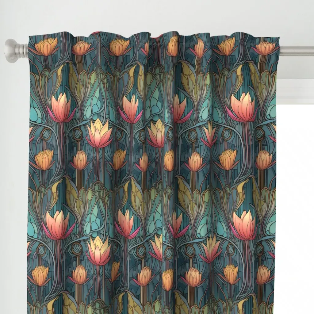 Art Deco Egyptian Lotus Curtain Panel - Peach alternate view