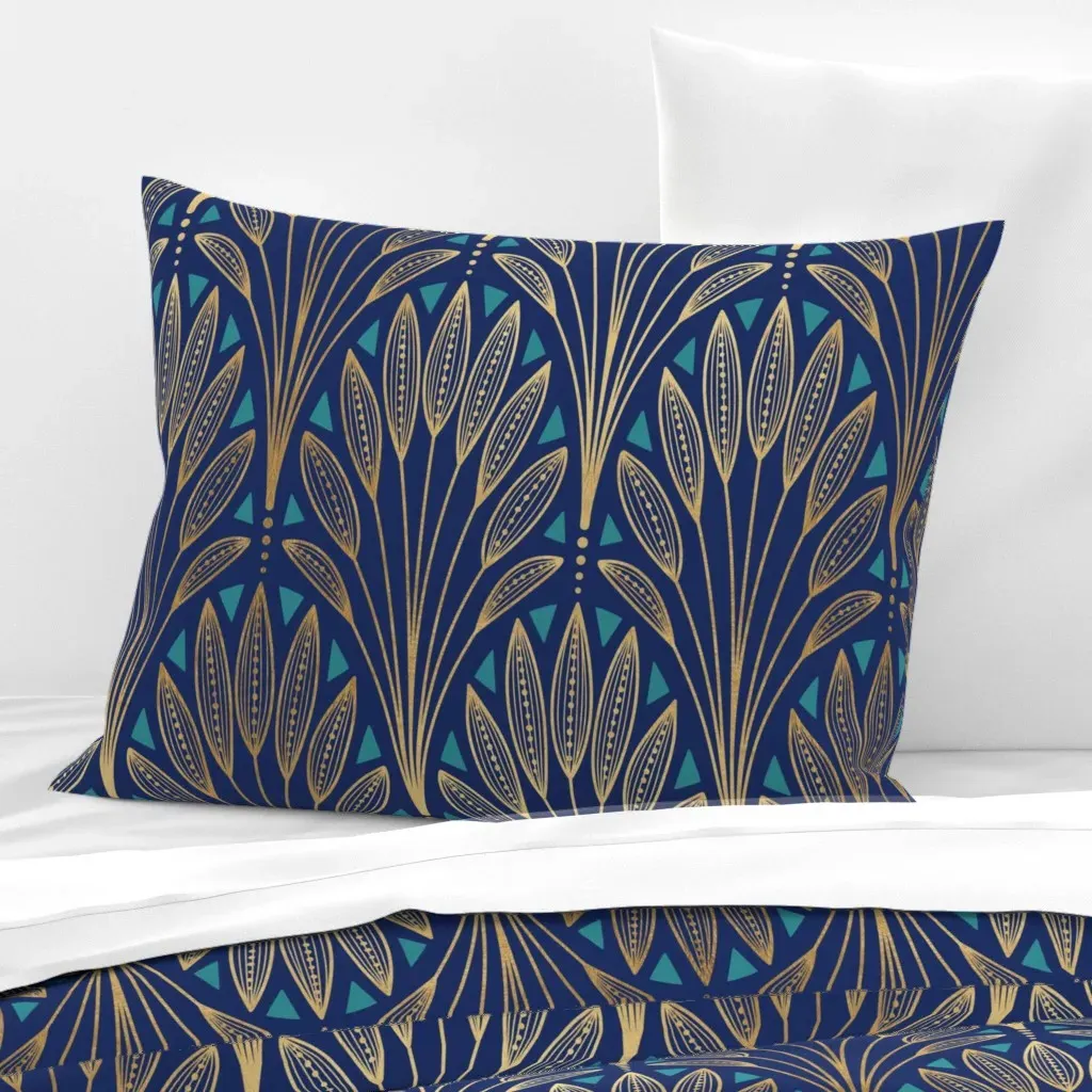 Art Deco Egyptian Palm Fans Standard Cushion Cover - Gold product