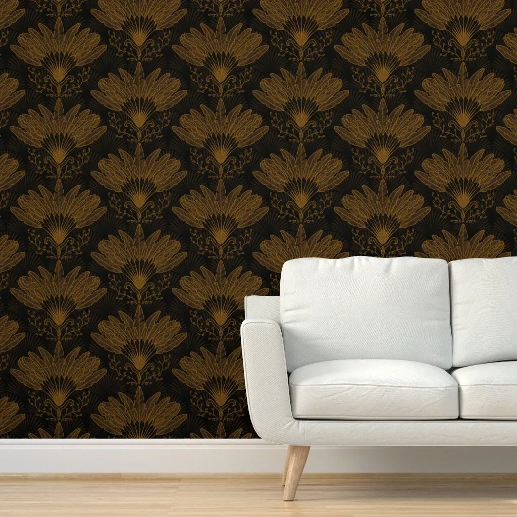 Art Deco Fan Palm Peel and Stick Wallpaper - Gold, Black product