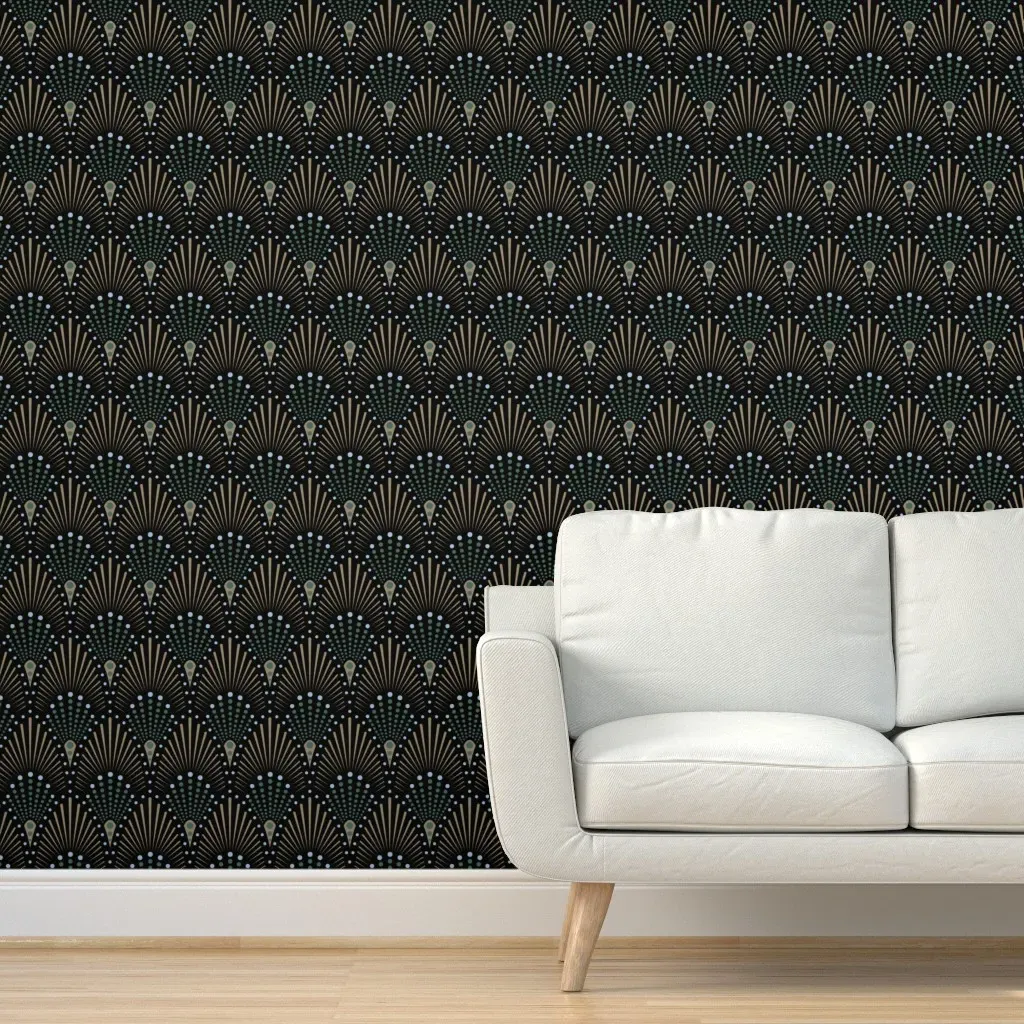 Art Deco Fan Peel and Stick Wallpaper - Black product