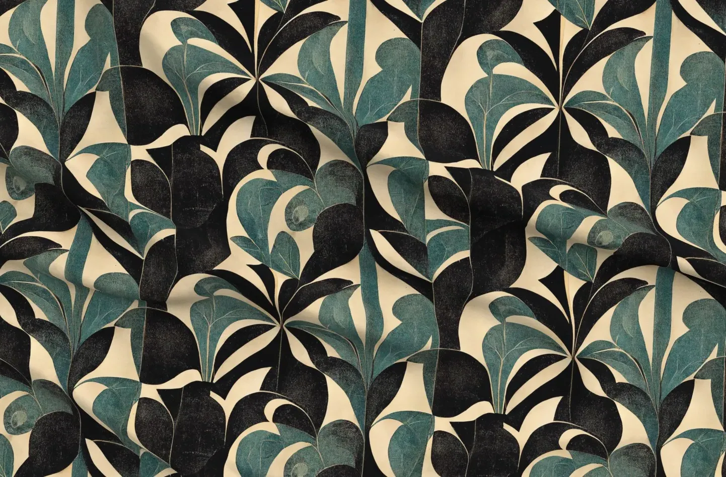Art Deco Fancy Leaf II Pique Fabric by the Yard - Teal product