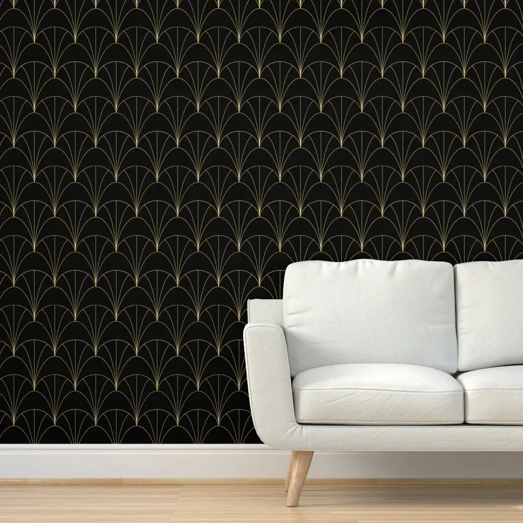 Art Deco Fans Peel and Stick Wallpaper - Gold, Black product