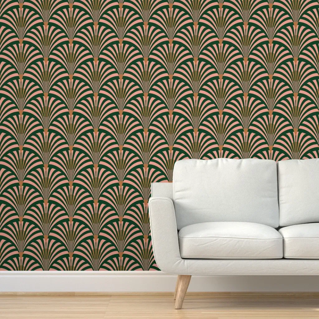 Art Deco Fans Peel and Stick Wallpaper - Pink, Green product