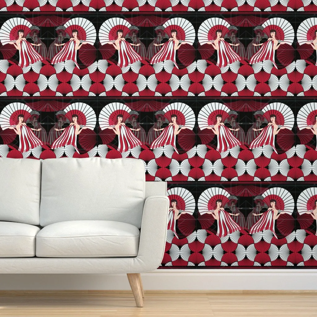 Art Deco Fat Qt Peel and Stick Wallpaper - Red product