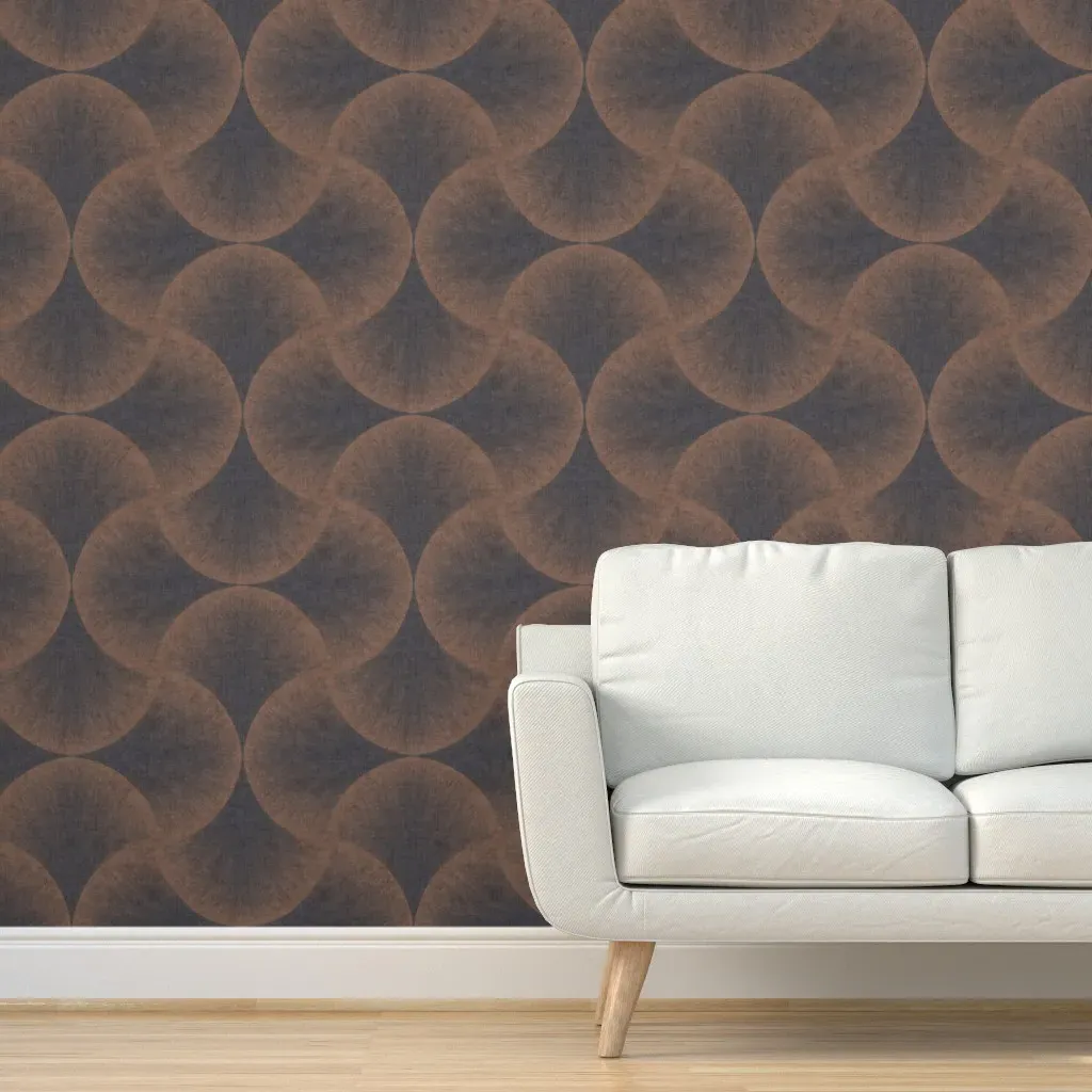 Art Deco Feather Fan Ogee Peel and Stick Wallpaper - Brown, Black product
