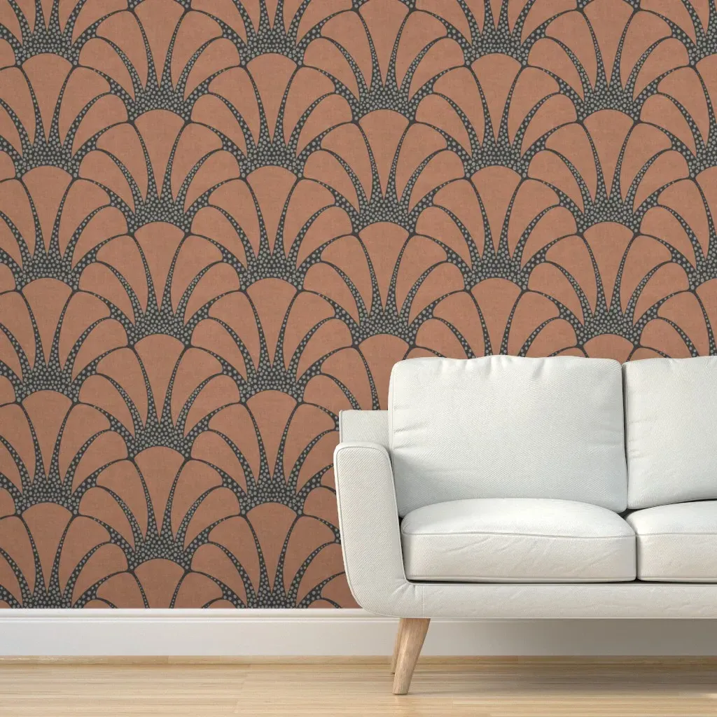 Art Deco Feather Fan Scallop Peel and Stick Wallpaper - Dusty Rose product