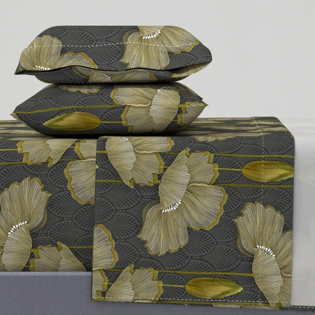 Art Deco Fleurs D Or King Size Sheet Set - Beige product