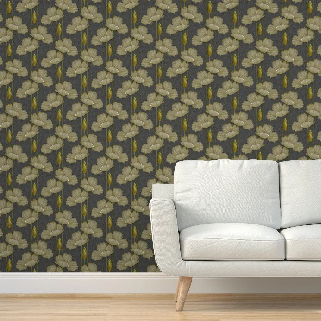 Art Deco Fleurs D Or Peel and Stick Wallpaper - Gray, Yellow product