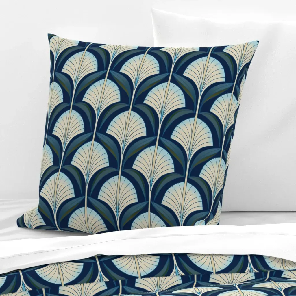 Art Deco Floral Euro Pillow Sham - Blue, Cream product