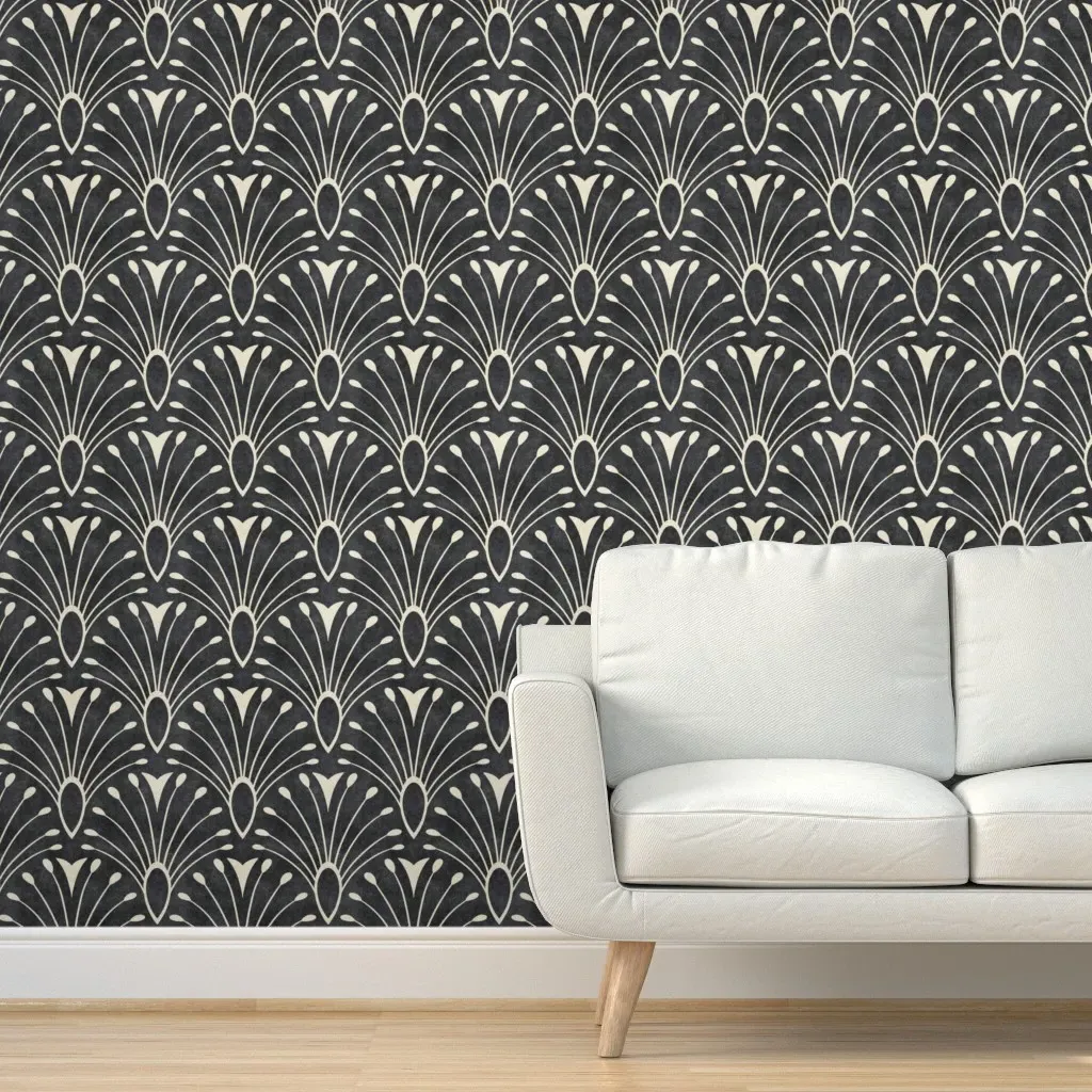 Art Deco Floral Fan Tile Peel and Stick Wallpaper - Beige product