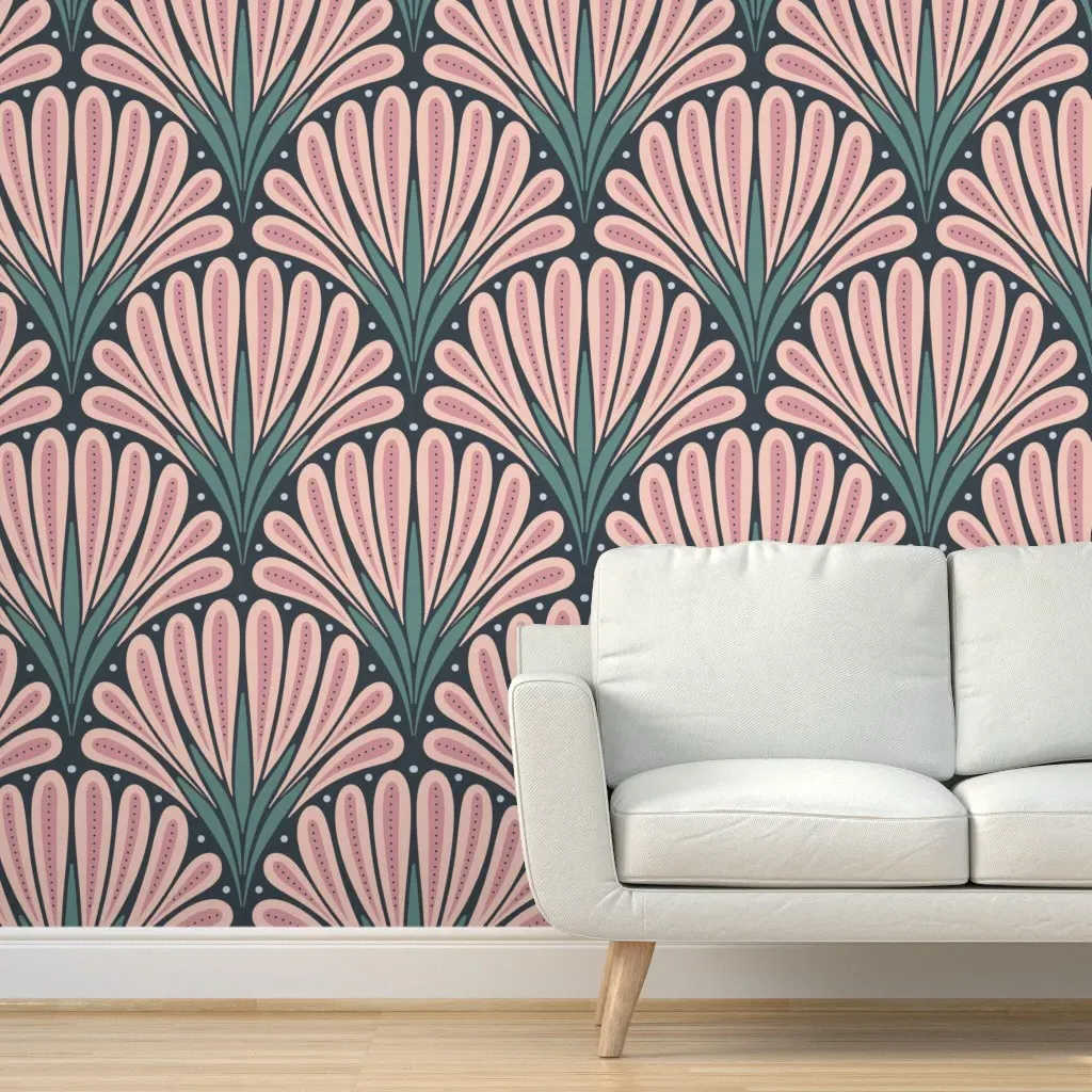 Art Deco Floral Geometric Peel and Stick Wallpaper - Pink product