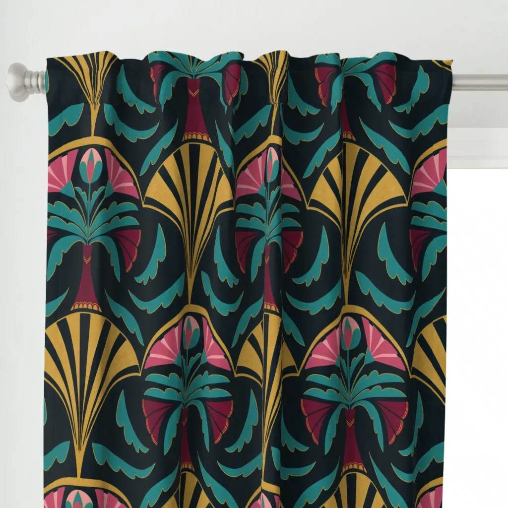 Art Deco Floral In Vase Curtain Panel - Teal alternate view