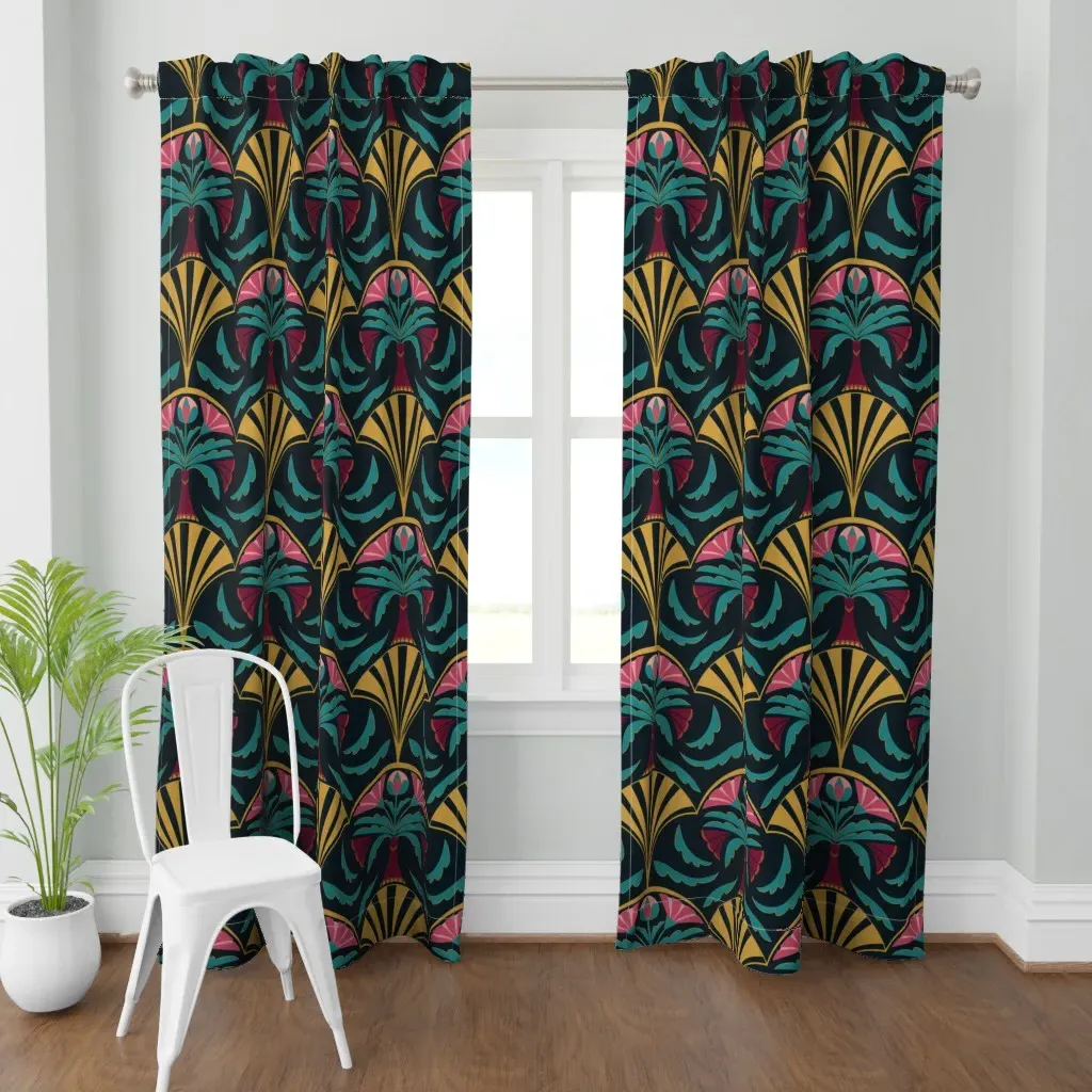 Art Deco Floral In Vase Curtain Panel - Teal product