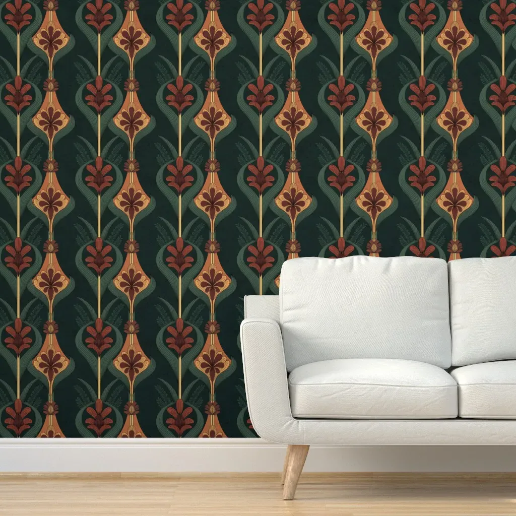 Art Deco Floral Medallion Peel and Stick Wallpaper - Burnt Orange product