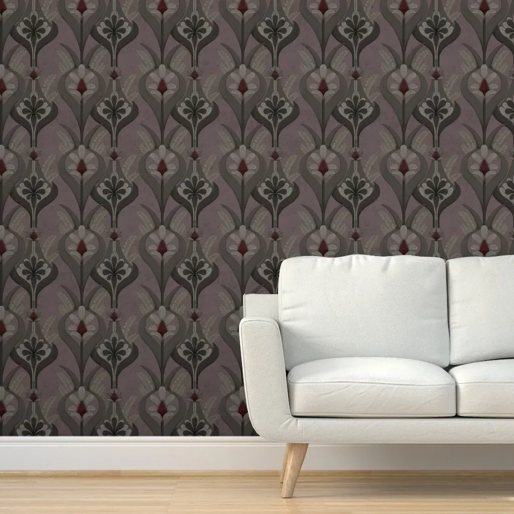 Art Deco Floral Medallion Peel and Stick Wallpaper - Dark Gray product