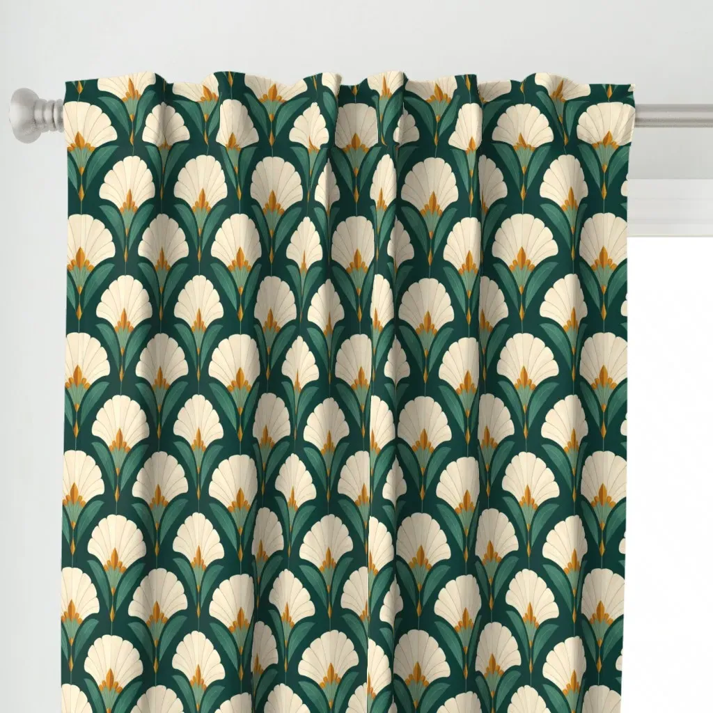 Art Deco Floral Pattern Curtain Panel - Off-White alternate view