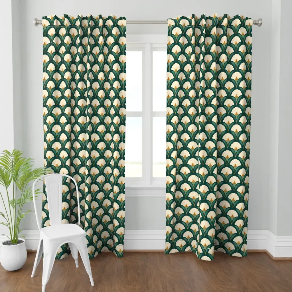 Art Deco Floral Pattern Curtain Panel - Off-White product