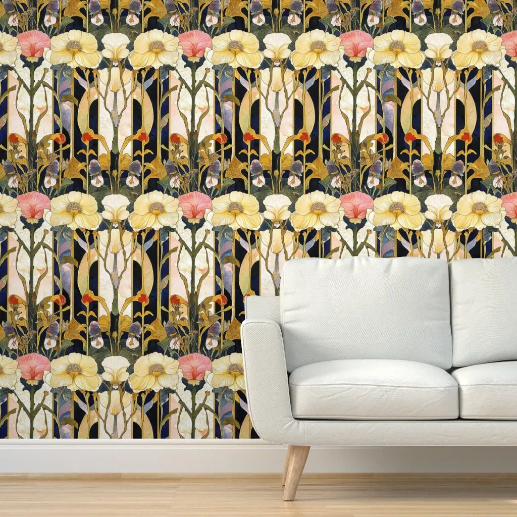 Art Deco Floral Peel and Stick Wallpaper - Cream, Black product