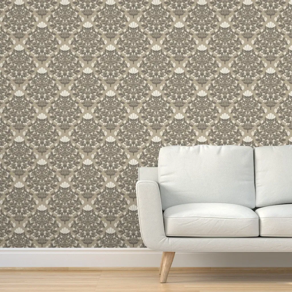 Art Deco Floral Peel and Stick Wallpaper - Khaki, Limestone Green product