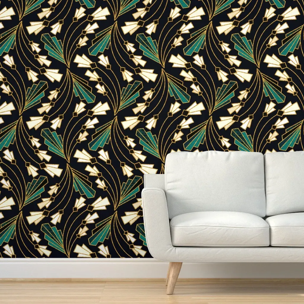 Art Deco Floral Twist Peel and Stick Wallpaper - Teal product