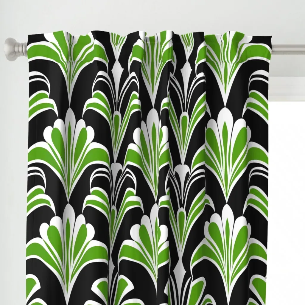 Art Deco Flourish Trio Curtain Panel - Green alternate view