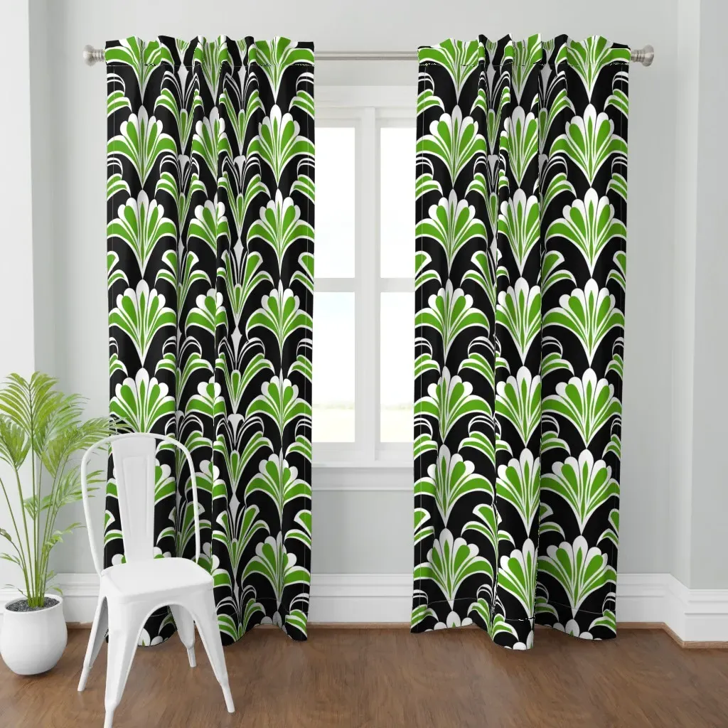 Art Deco Flourish Trio Curtain Panel - Green product